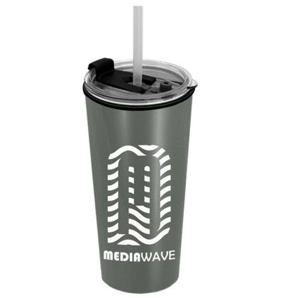 Custom The Explorer - 18 Oz. Travel Tumbler 2-in-1 Flip - Straw Hole Lid - Metallic Silver