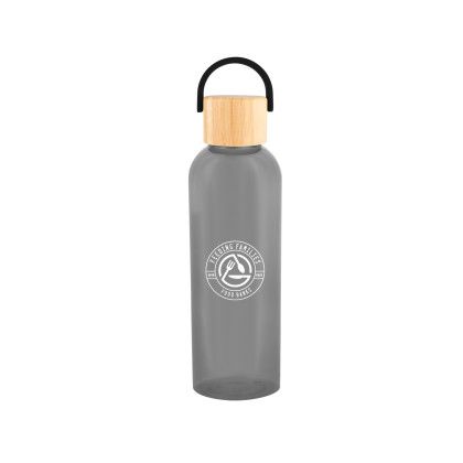Custom 20 Oz. Ally RPET Bottle With Bamboo Lid And Easy Carry Handle - Translucent Charcoal