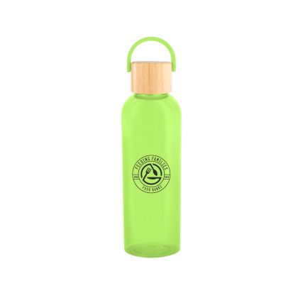 Custom 20 Oz. Ally RPET Bottle With Bamboo Lid And Easy Carry Handle - Translucent Lime Green