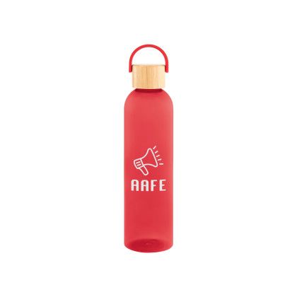 Custom 32 Oz. Jeffrey RPET Bottle With Bamboo Lid And Easy Carry Handle - Translucent Red
