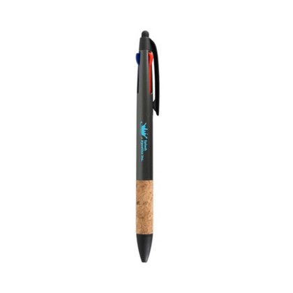 Custom Custom 3 Color Pen w/ Cork Grip - Black