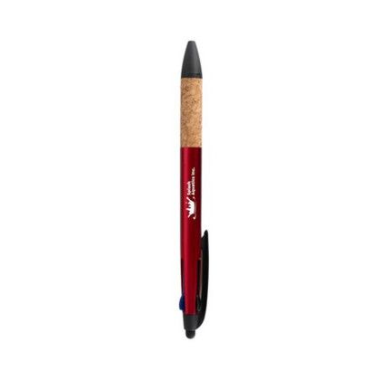 Custom Custom 3 Color Pen w/ Cork Grip - Red