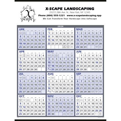 Blue and Grey Span-A-Year Calendar Custom Printed Blue and Grey Span-A-Year Calendar Custom Printed