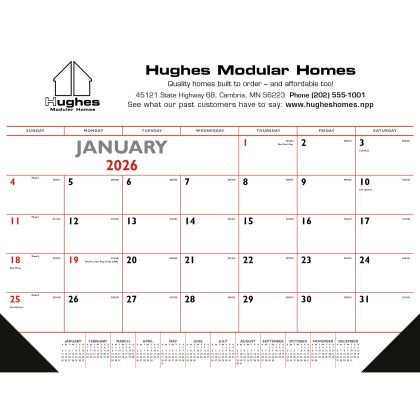 Desk Pad Calendar - Red & Black with Vinyl Corners