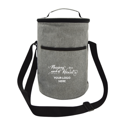 Nursing Is A Work Of Heart Round Heathered Cooler Bag with Company Logo Nursing Is A Work Of Heart Round Heathered Cooler Bag with Company Logo