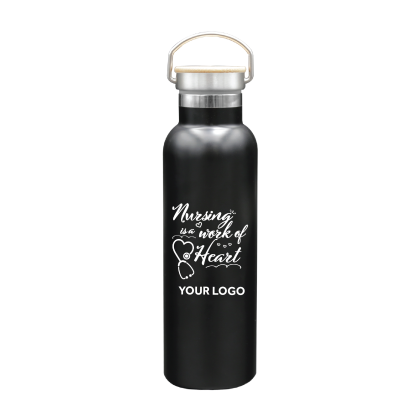 Nursing Is A Work Of Heart Serene 20oz Bottle with Bamboo Lid with Custom Logo