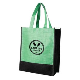 Custom Non Woven Tote Bag - 10"x12"x4.25" - Black with Heather Green