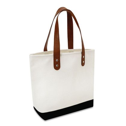 Custom Classic Leather Handle Tote - Natural with Black
