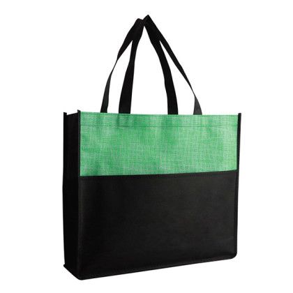 Custom Non Woven Tote Bag - Black with Heather Green