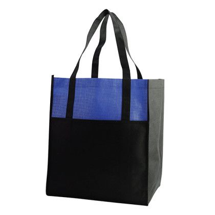 Custom Non Woven Shopping Bag - Black with Heather Blue Custom Non Woven Shopping Bag - Black with Heather Blue