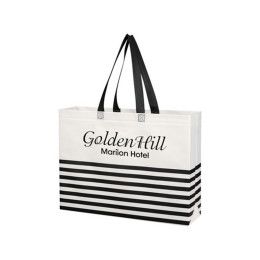 Custom Non-Woven Horizontal Stripe Tote Bag - White with Black