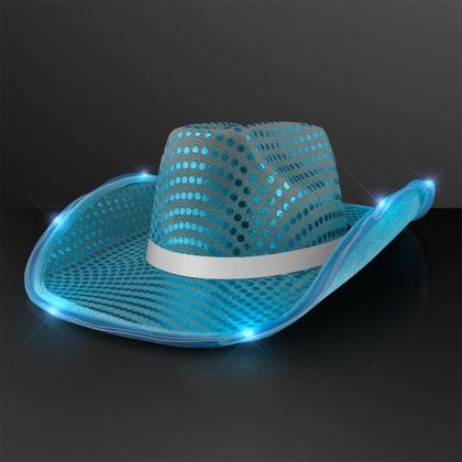 Custom Light Up Turquoise Cowboy Hat with White Band