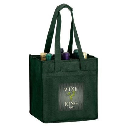 Vineyard Six Bottle Wine Bag - 4-Color Process- HUNTER GREEN