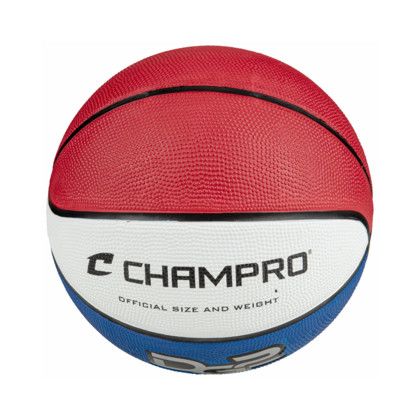Custom CHAMPRO Dura-Grip 230 Rubber Basketball - Scarlet/white/blue
