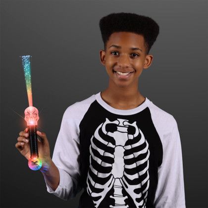 Custom Fiber Optic Light Up Skull Wands 15" - Multicolor with model