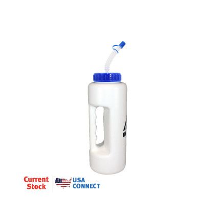 Custom 32 oz Grip Bottle with Flexible Straw - White with handle 