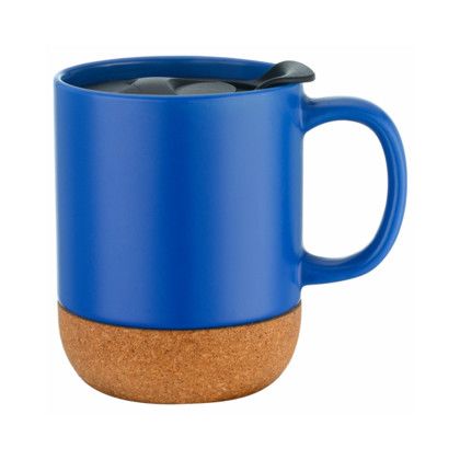 Custom 12 oz. Cork Bottom Ceramic Mug - Blue 