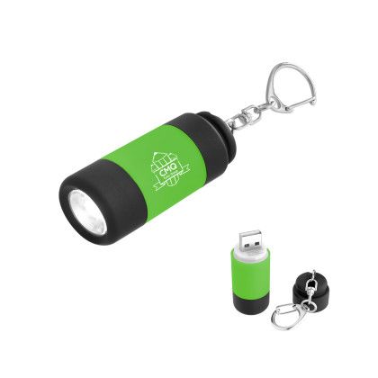 Custom Rechargeable LED Light Key Chain - Lime green with Black
