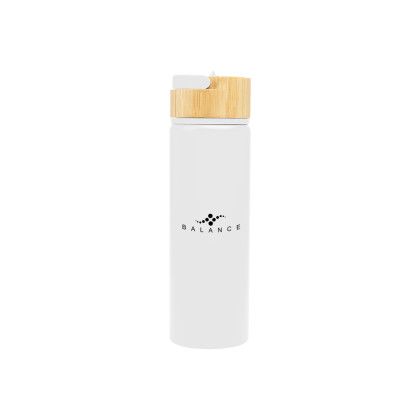Custom  27 Oz. Ellis Recycled Aluminum Bottle With Bamboo Lid - White