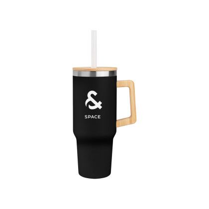 Custom 40 Oz. Carolina Recycled Stainless Steel Tumbler - Black with bamboo
