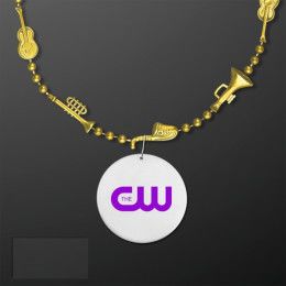 Custom Gold Jazz Instruments Mardi Gras Beads with White Medallion