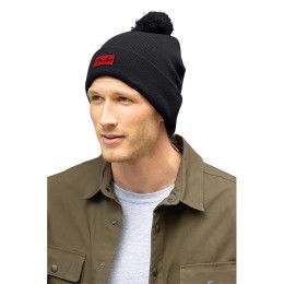 Custom Pom Beanie Cap - Model Wearing Black Cap