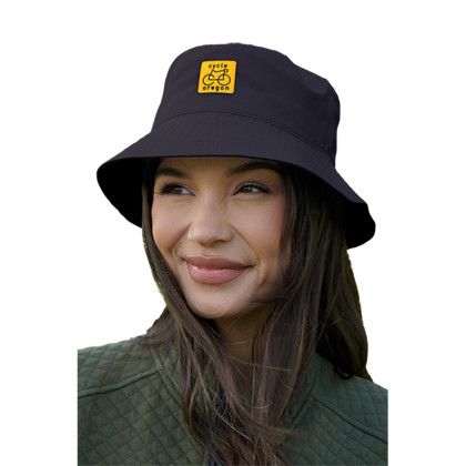 Custom Clutch Bucket Hat - Model Wearing Navy Hat With Front View Custom Clutch Bucket Hat - Model Wearing Navy Hat With Front View