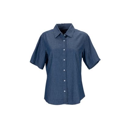 Custom Women's Short-Sleeve Hudson Denim Shirt - Front View 