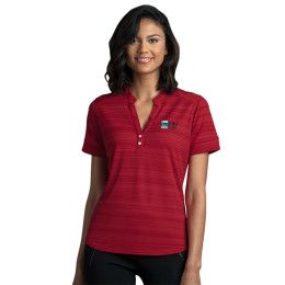 Custom Women's Vansport Strata Textured Henley - Women Wearing Sport Red Tshirt With logo