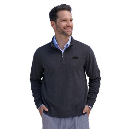 Custom Luxe 1/4 Zip Pullover - Model Wearing Navy Pullover