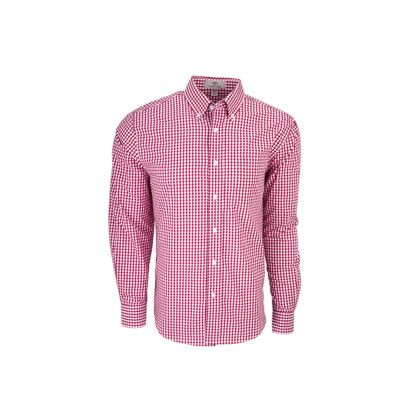 Custom Easy-Care Gingham Check Shirt - Sport Red/White Front View with Full Sleeves
