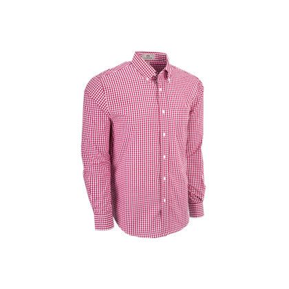 Custom Easy-Care Gingham Check Shirt - Sport Red/White Right Side View with Full Sleeves