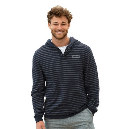 Custom Baja Hoodie - Model Wearing Navy/White Hoddie With Logo Custom Baja Hoodie - Model Wearing Navy/White Hoddie With Logo