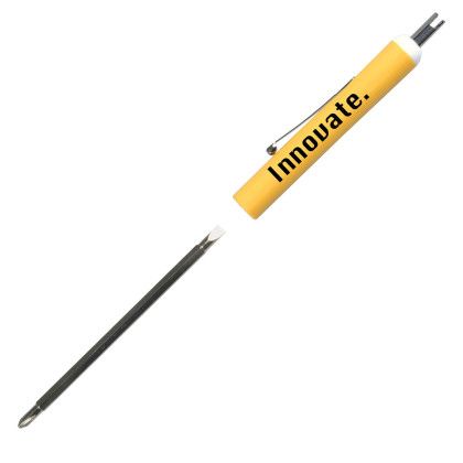 Custom Reversible # 3-4 Standard - # 0 Phillips - Valve Stem Top Screwdriver - Yellow With Logo