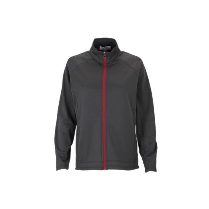 Custom Women's Brushed Back Micro-Fleece Full-Zip Jacket - Dark Grey/Sport Red Front View