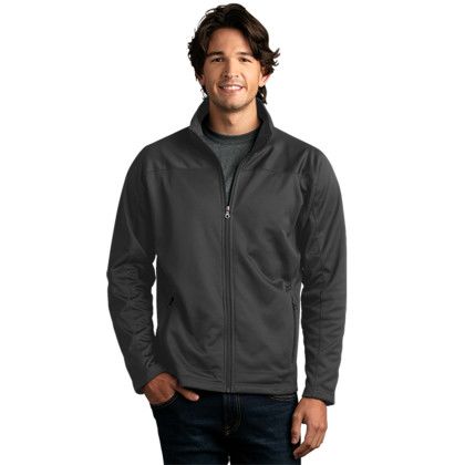 Custom Brushed Back Micro-Fleece Full-Zip Jacket - Model Wearing Dark Gray Jacket