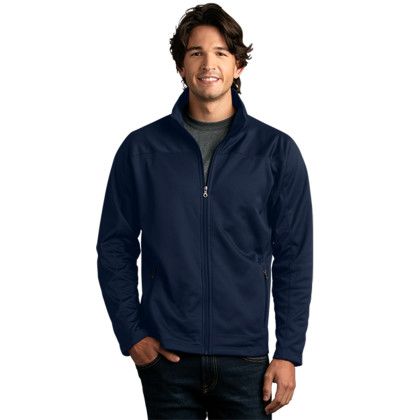 Custom Brushed Back Micro-Fleece Full-Zip Jacket - Model Wearing Navy Jacket