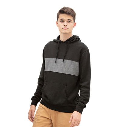Custom Premium Cotton Blocked Fleece Pullover Hoodie - Model Wearing Black Hoodie
