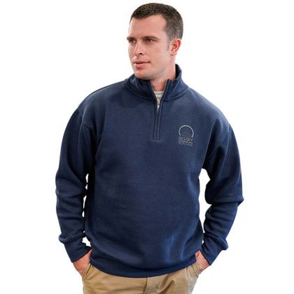 Custom Ultra Soft Fleece 1/4 Zip - Model Wearing Navy Fleece With Logo Custom Ultra Soft Fleece 1/4 Zip - Model Wearing Navy Fleece With Logo