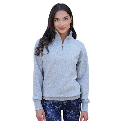 Custom Ultra Soft Fleece 1/4 Zip - Model Wearing Grey Heather Fleece Custom Ultra Soft Fleece 1/4 Zip - Model Wearing Grey Heather Fleece