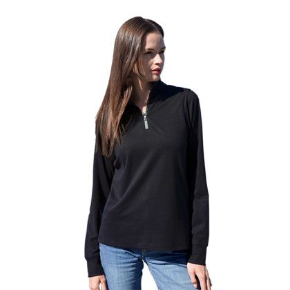Custom WomenÕs Grid 1/4 Zip Pullover - Model Wearing Black Pullover