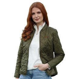 Custom Women's Everett Bomber Jacket - Model Wearing Loden Green Jacket
