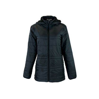 Custom Women's K2 Quilted Puffer Jacket - Onyx Black Front View Custom Women's K2 Quilted Puffer Jacket - Onyx Black Front View