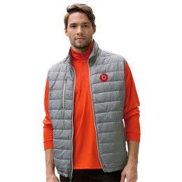Custom Apex Compressible Quilted Vest - Model Wearing Grey Vest With Logo