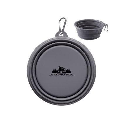 Custom Large Collapsible Silicone Pet Bowl - Gray