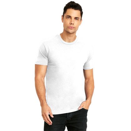 Custom Next Level Cotton Crewneck Tee - Model Wearing White Crewneck TShirt