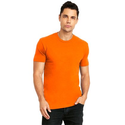 Custom Next Level Cotton Crewneck Tee - Model  Wearing Classic Orange Crewneck TShirt