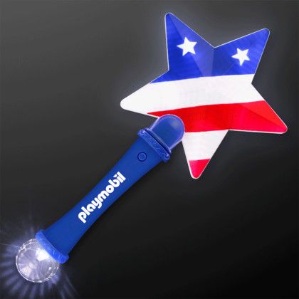 Custom US Flag Star Light-Up Wand 10.25" - Red/White/Blue Custom US Flag Star Light-Up Wand 10.25" - Red/White/Blue