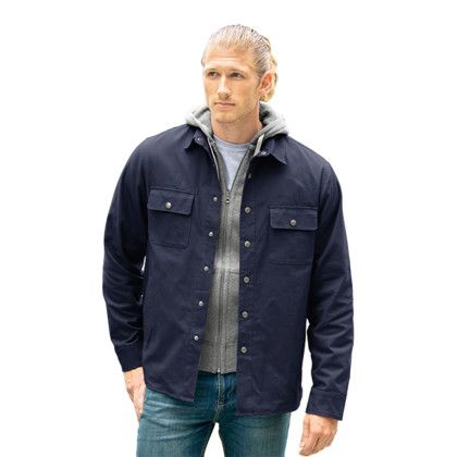 Custom Boulder Shirt Jacket - Model Wearing Navy 