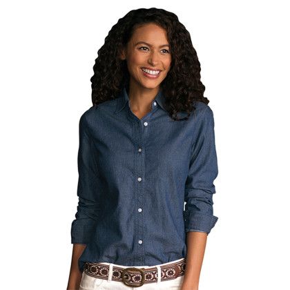Custom WomenÕs Hudson Denim Shirt - Model Wearing Denim Shirt